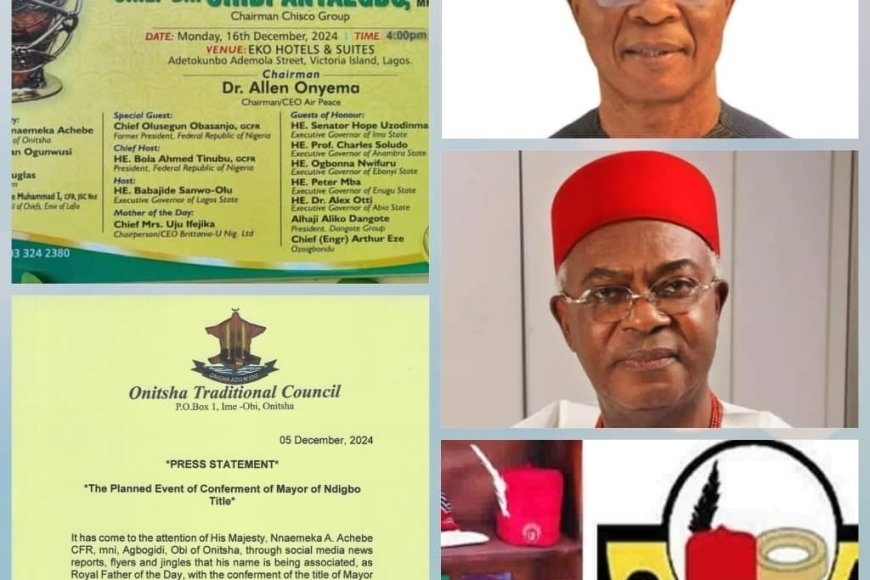 Controversy Trails Proposed Conferment of Mayor Ndigbo on Chisco Boss, As Obi of Onitsha, Ohaneze Dissociate Selves