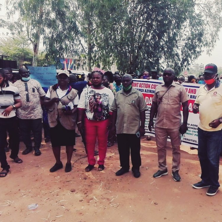 MoU: SSANU, NASU Protest In Awka Over FG's Disappointment and Neglection
