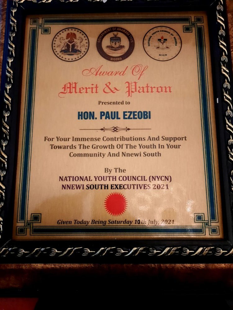 Hon. Paul Ezeobi Bags NYCN Award, Installed As Youths Patron