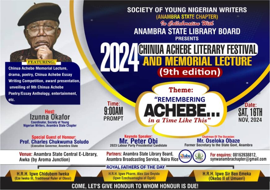 Obi to Deliver Keynote Speech, as 2024 Chinua Achebe Literary Festival and Memorial Lecture Holds This Saturday