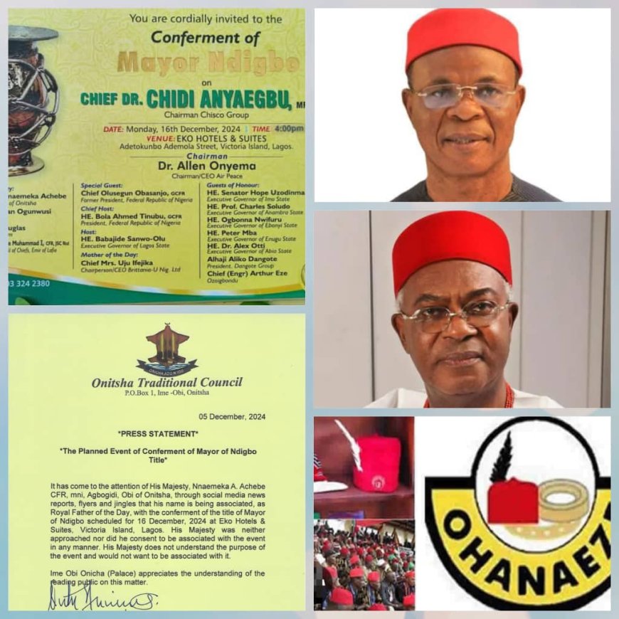 Controversy Trails Proposed Conferment of Mayor Ndigbo on Chisco Boss, As Obi of Onitsha, Ohaneze Dissociate Selves